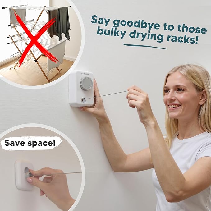 GorillaLine Max – Retractable Clothesline Indoor Outdoor, Non-Sagging Heavy Duty Clothes Drying Line, Wall Mounted Drying Rack, Air Dry Clothing, Max Tighten with GorillaGrip