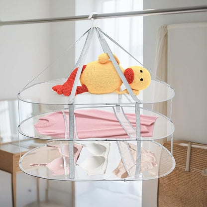 Jucoan 3 Pack 3-Tier Lay Flat Sweater Drying Rack, Folding Mesh Clothes Drying Rack for Toys, Sweaters, Delicates