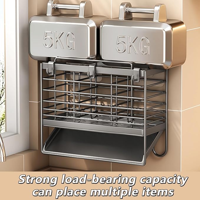 Utensil Holder, Dish Drainer for Kitchen Counter,3 Compartments Stainless Steel Utensil Drying Rack,Kitchen Utensils Holder with Towel Bar,Self-Draining Tray Design(Black)