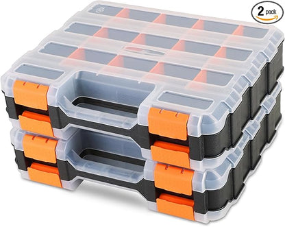 Small Parts Organizer | Storage Case Tools Box Organizer 34-Compartments Double Side Organizer Box with Removable Dividers for Small Hardware, Screws, Bolts, Nuts, Nails, Beads, Jewelry (2)