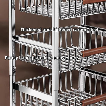 5-Tier Rolling Fruit & Vegetable Storage Cart with Drawers, Extra-Thick Metal Kitchen Organizer Cart on Wheels, Fruit Basket Stand& Fruteros para Cocina, Narrow Pantry Cart for Storage