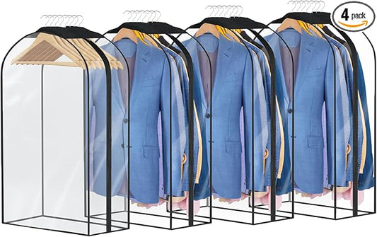 Univivi Garment Bags Garment Covers for Hanging Clothes, 10" Gusseted Clear Suit Bags for Clothes Storage, Garment Bag for Closet Storage, 32", 4-Pack