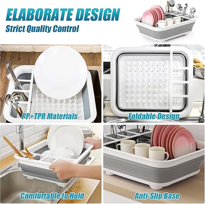 4 Pack Collapsible Dish Drying Rack Portable Dish Rack for Kitchen RV Campers Travel Trailer - Space Saving Kitchen Storage Tray, Send Goods from Local Warehouse