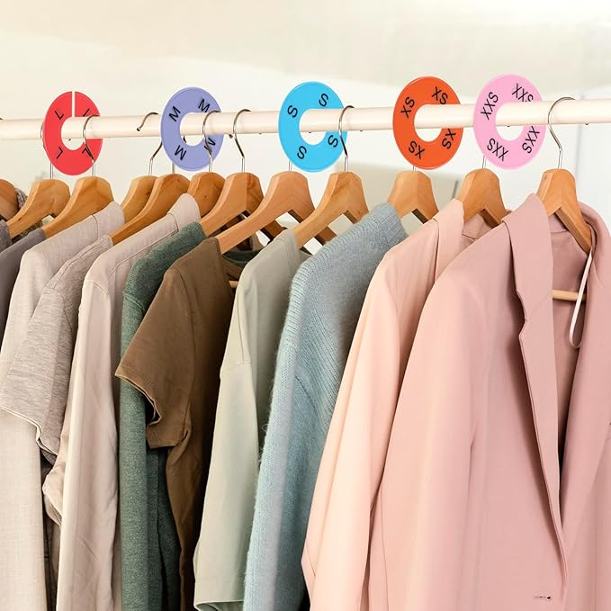 8 PCS Clothing Size Dividers, Closet Dividers for Hanging Clothes, Color Plastic Clothing Rack Size Divider Round Colorful Plastic Hanger Tags Reusable Clothes Divider for Racks in 8 Sizes 2XS - 3XL