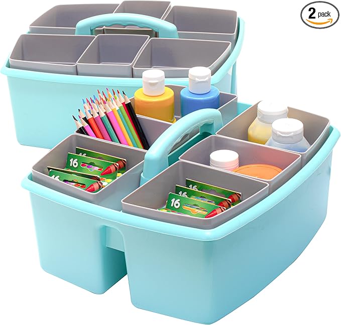 Storex Large Classroom Caddy with Cups, 13 x 11 x 6.575 Inches, Teal, Case of 2 (00984U02C)