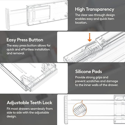 Lifewit Clear Drawer Dividers Adjustable Clothes Drawer Organizers, Expandable Drawer Separators, 12 Pack, 4" High/11-17 Long