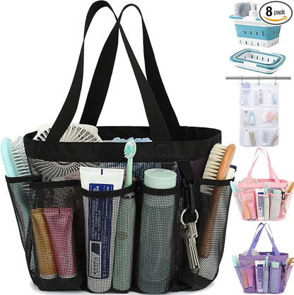 Fammart Mesh Shower Caddy Portable for College Dorm Room Essentials, 8-Pocket Large Shower Basket Tote Bag with 2 Handles for Toiletry, Bathroom, Beach, Camp, Gym | Portable, Quick-Dry, 2 Handles