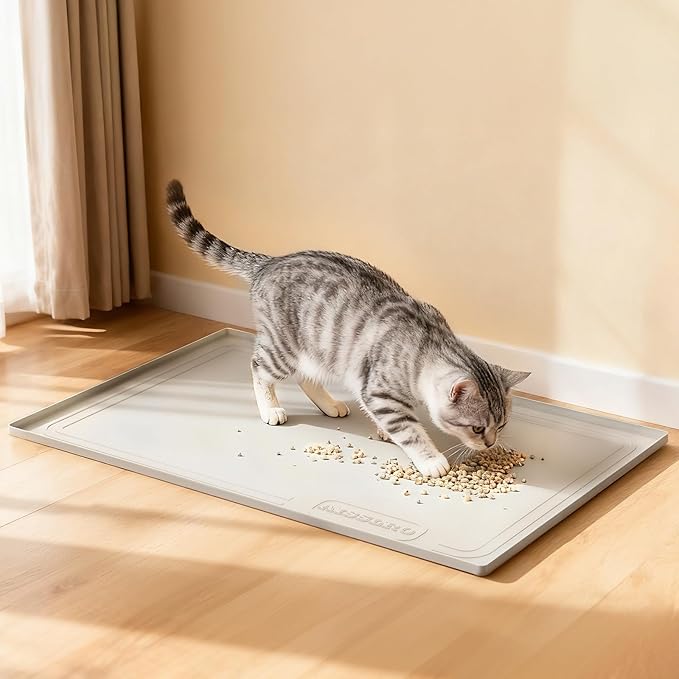 Aisslro Under Sink Mat 22" X 19", Waterproof Silicone Under Sink Mats for Kitchen, Anti-Leak Shelf Liner & Cabinet Protector with Raised Edge, [BPA Free] Bathroom Tray Home Organizer, Beige
