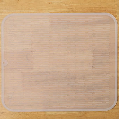 Silicone Dish Drying Mat for Multiple Usage,Easy clean,Eco-friendly,Heat-resistant Silicone Mat for Kitchen Counter or Sink,Refrigerator or Drawer Liner Translucent XL 18 inches x 16 inches