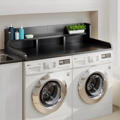 Washer Dryer Countertop, Laundry Wood Shelf Topper with Edge, 2-Tier Laundry Countertop, for Washer and Dryer Laundry Hamper Counter Storage Organization (Black)