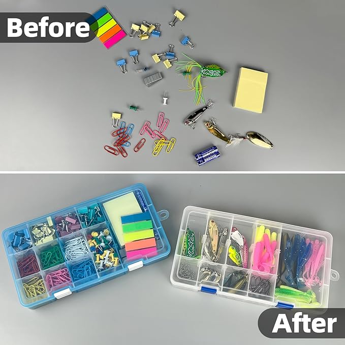 DUOFIRE Plastic Organizer Container Storage Box Adjustable Divider Removable Grid Compartment for Jewelry Beads Earring Tool Fishing Hook Small Accessories(18 grids, Pink X 2)