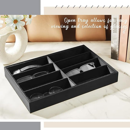 Amylove 2 Pcs Sunglass Organizer Trays Glasses Stackable Jewelry Trays Sunglass Organizer Display Box(8 Grids,Black)