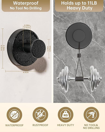 SwanKiss Suction Cup Hooks for Shower, Suction Cup Hooks for Door Wreaths, Robe Towel Hooks Heavy Duty for Bathroom Hanging, Windows, Kitchen, Glass, Mirror, No Drilling, 6 Pack (Black)