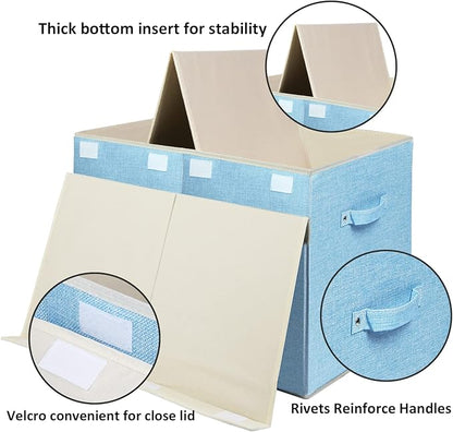 popoly Large Toy Box Chest with Lid, Collapsible Sturdy Toy Bin Storage Organizer Boxes Baskets for Kids, Boys, Girls, Nursery, Playroom, 25"x13" x16" (Linen Blue)