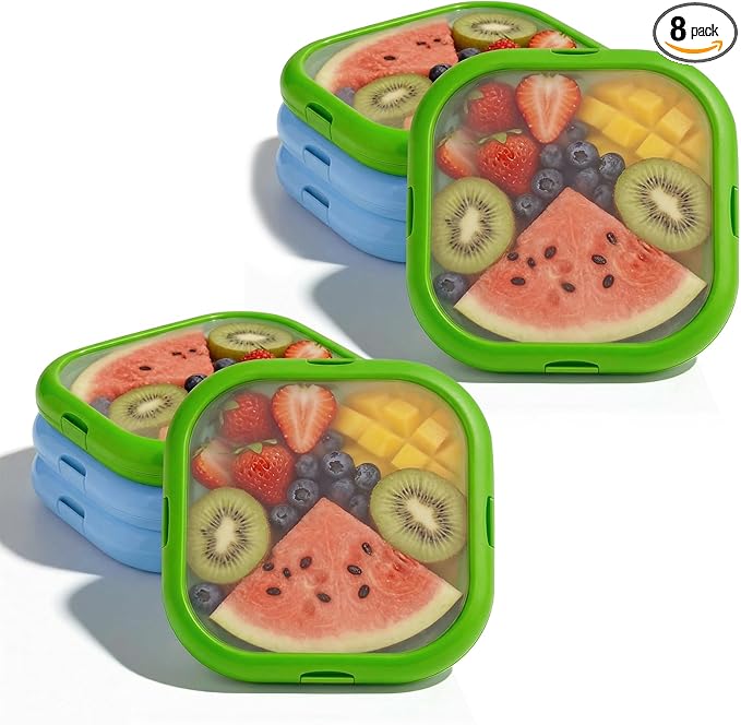 LYLHZRMDGC 8 Pack Reusable Silicone Storage Boxes, Avocado Saver & Onion Storage for Avocado, Cut Onions, Tomatoes, Garlic and Leftovers in Fridge (Blue/Green)