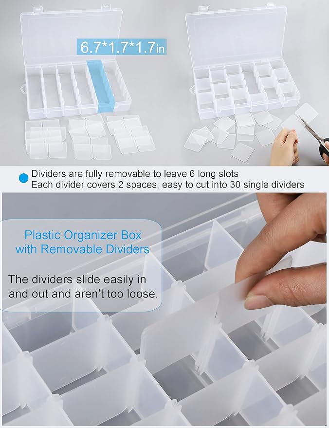 Hlotmeky Bead Organizer 36 Grids 4 Pack Clear Plastic Parts Organizer Box 3600 Tackle Box Craft Storage Compartment Divided Container