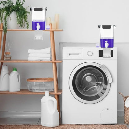 Soaoo 2 Pcs Laundry Detergent Dispenser 67.6 oz Liquid Soap Dispenser with Faucet for Laundry Room 2 Liquid Detergent Holder with Labels and Measuring Cup Fabric Softener Container