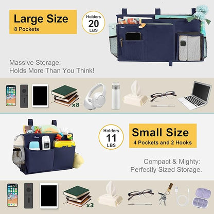 Surblue Bedside Caddy Bunk Bed Storage Organizer Hanging Pockets for College Dorm Rooms, Hospital Beds, Baby Bed Rails, Camping, RV, Small and Large Set, Blue