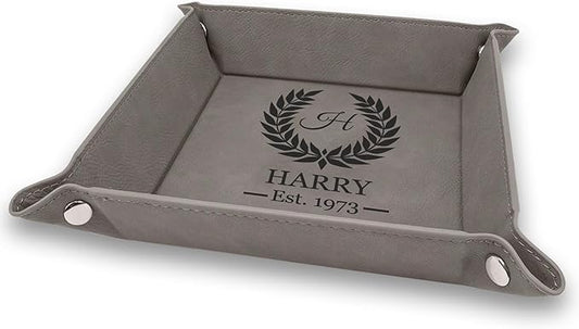 Krazy Case Personalized PU Leather Valet Tray - Engraved Box for Women, Office Desk Organizer, Custom Tray