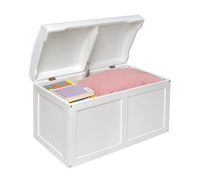 Badger Basket Hardwood Safety Hinge Barrel Top Toy Storage Chest, White (01335)