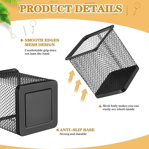 6 Set Slatwall Cup with Hook Black Metal Slatwall Bin Pencil Mesh Wire Holder Slat Wall Accessories for Organizing Various Tools, Garage Home Workshop Office(Square)