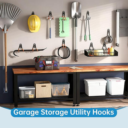 Garage Storage Utility Hooks，Garage Garden Tool Organizer，Steel Wall Mount Hooks, Garden Small U Hooks (4 Pack-Black)