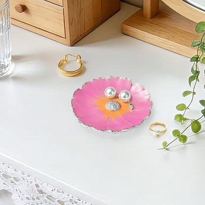 LARAINE Jewelry Dish Display Trinket Tray Flower Home Decorative Organizer Gift Necklace Earring Rings Holder Storage 3.15" (Pink)