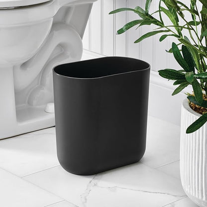 iDesign Small Slim Plastic Bathroom Trash Can, Garbage Can for Bedroom, Office, Desk, Dorm, 2-Pack, Black