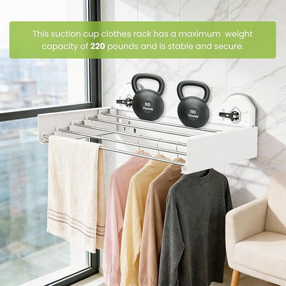 Punch-Free Wall Mounted Clothes Drying White Rack 25 Inches, Retracble & Foldable Drying Rack with 5 Steel Panel, Laundry Hanging Rack, Space Saving Collapsible Rack for Heavy Clothing Organization