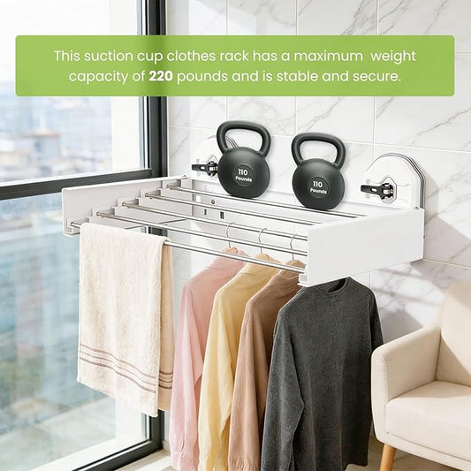 Punch-Free Wall Mounted Clothes Drying White Rack 25 Inches, Retracble & Foldable Drying Rack with 5 Steel Panel, Laundry Hanging Rack, Space Saving Collapsible Rack for Heavy Clothing Organization