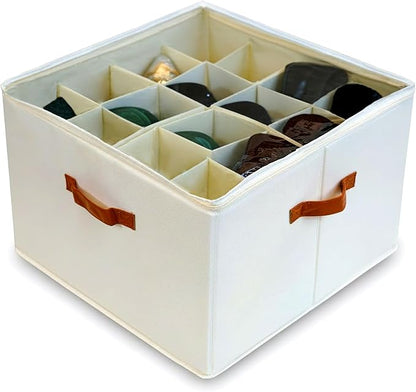 SEIUGDEF Shoe Organizer for Closet with Adjustable Dividers & Clear Cover - Fits up to 16 Pairs, Foldable Storage Box (Beige)