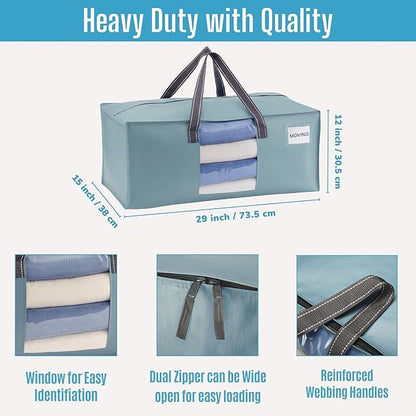 VENO 2 Pack Heavy Duty Moving Bags, Christmas Storage Bins with Lids, Transparent Window Design, Alternative to Moving Boxes, Storage Bags for Clothes, Blankets, Comforters (Light Blue Matte, 2 Pack)
