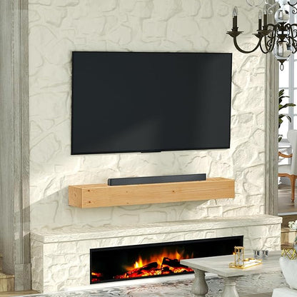 ROOMTEC Fireplace Mantel,48" Wood Floating Fireplace Shelves,Wall Mounted Wooden Display Shelving,Handcrafted Wood Brack,Natural Mantels Over Fireplace | 48" x 8" x 5"-Natural Wood