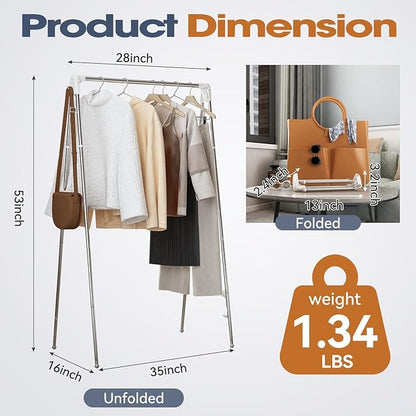 Upgraded Travel Garment Rack, Stainless Steel Portable Clothes Rack Collapsible, Folding Clothes Rack for Indoor & Outdoor, Portable Clothes Airer for Travel (Upgraded)