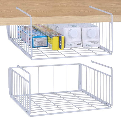 SUFAUY Under Shelf Basket Storage, 2-Pack Under Cabinet Hanging Wire Organizer for Pantry Kitchen, 11.6“D x 12.6" W x 5.8”H, White
