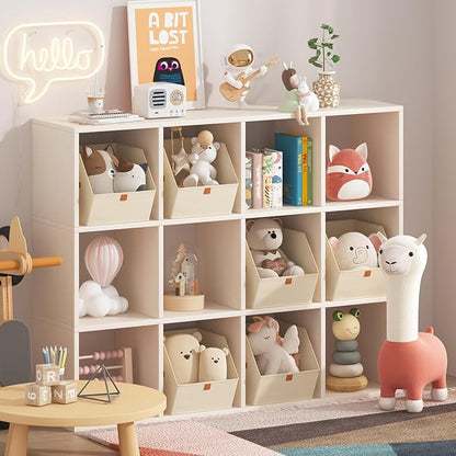 Fabric Closet Storage Cubes - 6 Pack Square Storage Bins with Dual Handles for Clothes, Towels, Toys, Cube Storage Organizers for Bedroom, Nursery, Shelves, Closet, Small Spaces, Beige