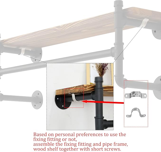 WEBI Wall Mounted Clothes Rack with Shelf,36" Industrial Pipe Clothing Rack with Shelf with Hanging Rod,Heavy Duty Iron Garment Rack Bar,Retail Display Clothes Rod for Laundry Room,Closet,Black