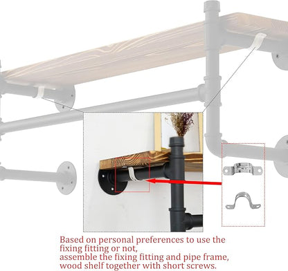 WEBI Wall Mounted Clothes Rack with Shelf,36" Industrial Pipe Clothing Rack with Shelf with Hanging Rod,Heavy Duty Iron Garment Rack Bar,Retail Display Clothes Rod for Laundry Room,Closet,Black