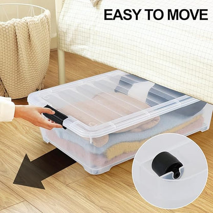 Yesdate 25 Quart Plastic Under Bed Storage Boxes, Wheeled UnderBed Storage Container, 3 Pack, Clear