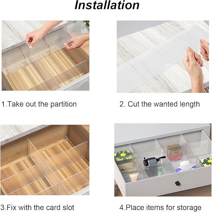 Onerbuy 8pcs Adjustable Grid Drawer Dividers DIY Plastic Closet Separator Tidy Organizer Container for Underwear Socks Belt Office Supplies(Transparent White)