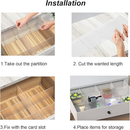 Onerbuy 8pcs Adjustable Grid Drawer Dividers DIY Plastic Closet Separator Tidy Organizer Container for Underwear Socks Belt Office Supplies(Transparent White)