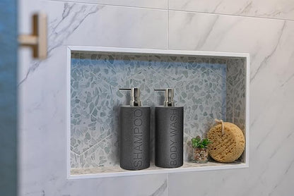 Indecor Home Resin 2 Pack Shampoo, Conditioner or Body Wash Dispenser Set, Luxurious Refillable Pump Bottles with Matte Pump Top and Embossed Text, Durable Design for Bathroom and Shower