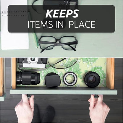FIFTY FEET 18X96 Inch Shelf Liner for Kitchen Cabinets, PVC Drawer Liner for Dresser Non-Slip Bathroom, Non-Adhesive Cabinet Liner Washable (Green Flower)(5 Roll)