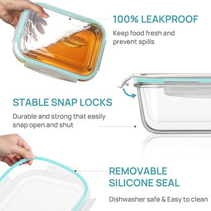 Vtopmart 122oz+50oz Large Glass Food Storage Containers with Airtight Lids, Big Glass Containers for Roasting Chicken, Baking Casseroles, Food Storage, Meal Prep, Fruits, Thanksgiving Meals, BPA-Free