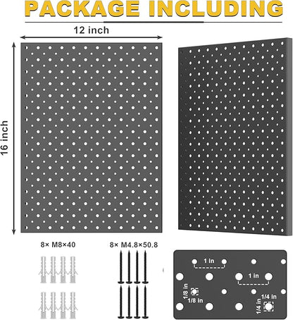 Ultrawall Metal Pegboard Panels, Pegboard Wall Organizer, Black Peg Boards for Wall, Garage Tool Storage Organization, 12"X16", 2pcs