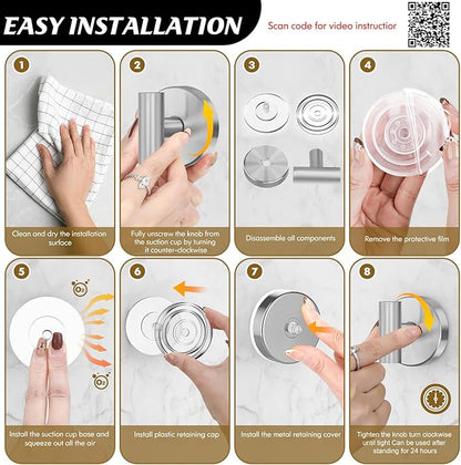 MOTAIPEAK Suction Cup Hooks for Shower,Heavy Duty Shower Towel Suction Hooks,No Drill Wall Mounted Towel Hooks for Bathrooms Wall,Kitchen,Glass,Mirror,Tile to Hang Towels,Robes,Coat-Silver(2 Pack)