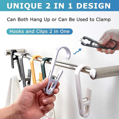 XoYoZo Laundry Hooks with Clips Hanger Closet Organizer Clamps Socks Boot Bras Towels for Bathroom Wardrobe Kitchen Office 4Pcs (White)