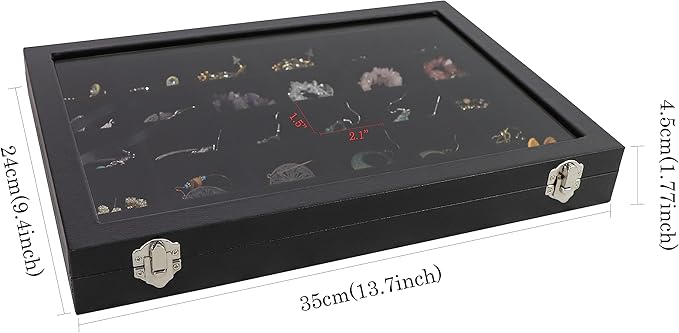 Wudygirl 30 Grid Jewelry Organizer Clear Lid Jewelry Tray Stackable Jewelry Storage Case Display Rings,Earrings,Necklace,Black Velvet (30 Grid)