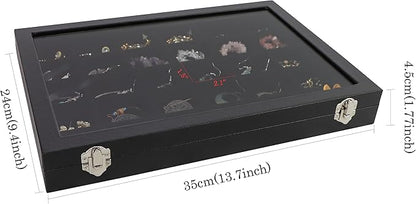 Wudygirl 30 Grid Jewelry Organizer Clear Lid Jewelry Tray Stackable Jewelry Storage Case Display Rings,Earrings,Necklace,Black Velvet (30 Grid)