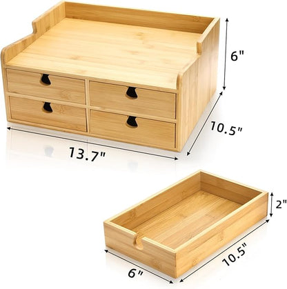 Bamboo Desk Organizer with Drawers, Small 3 Tier Desktop Drawers for Countertop, Mini Tabletop Storage Containers with Anti-scratch Pads for Home Office Supplies Makeup, No Assembly Required